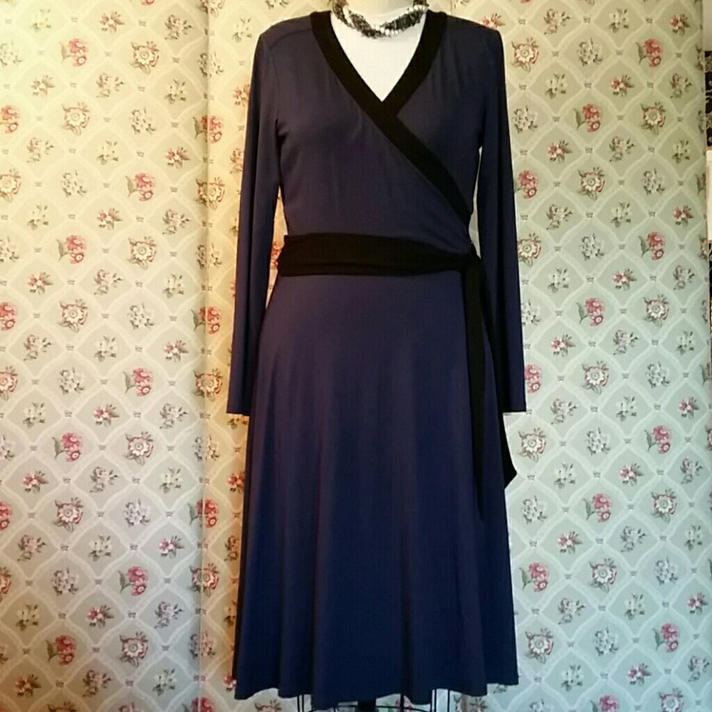 Talbots Blue/Black Wrap Style Dress Size 4